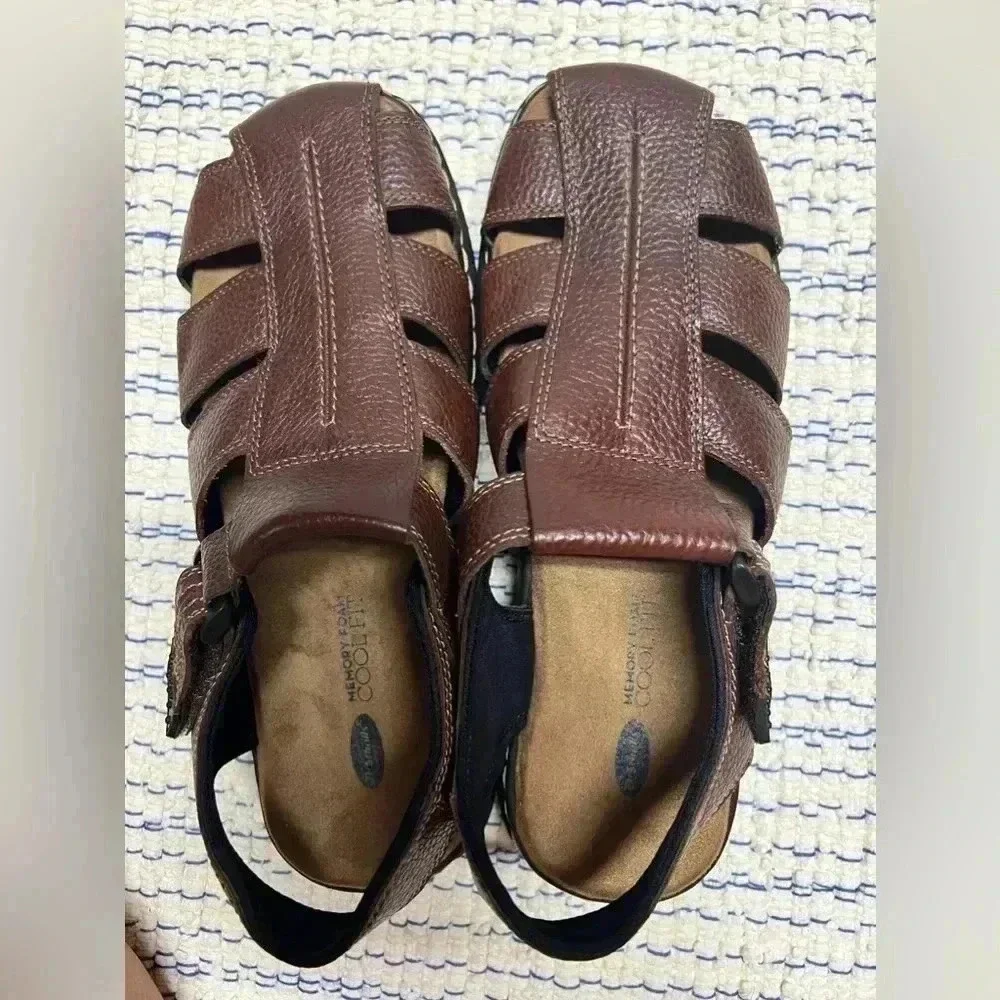Dr. Scholl's Men’s Gaston Brown Leather Fisherman's Sandals Memory foam Sz10‎